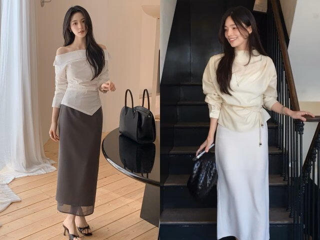 Sự kết hợp giữa chất liệu voan mềm mại và dáng váy suông tạo nên vẻ ngoài nhẹ nhàng, lý tưởng cho môi trường công sở.